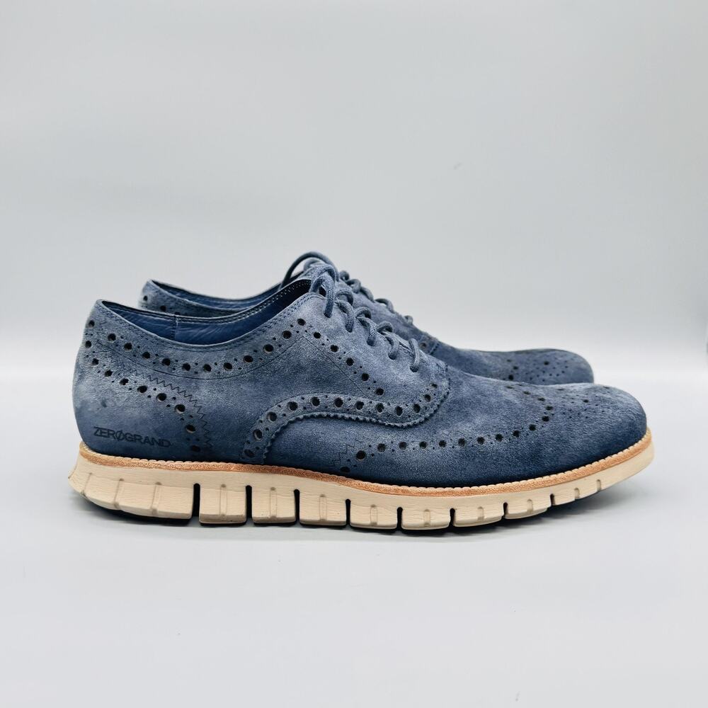 Cole Haan Shoes Mens 10.5 Blue Suede Zerogrand Wingtip Oxford Sneakers Walking